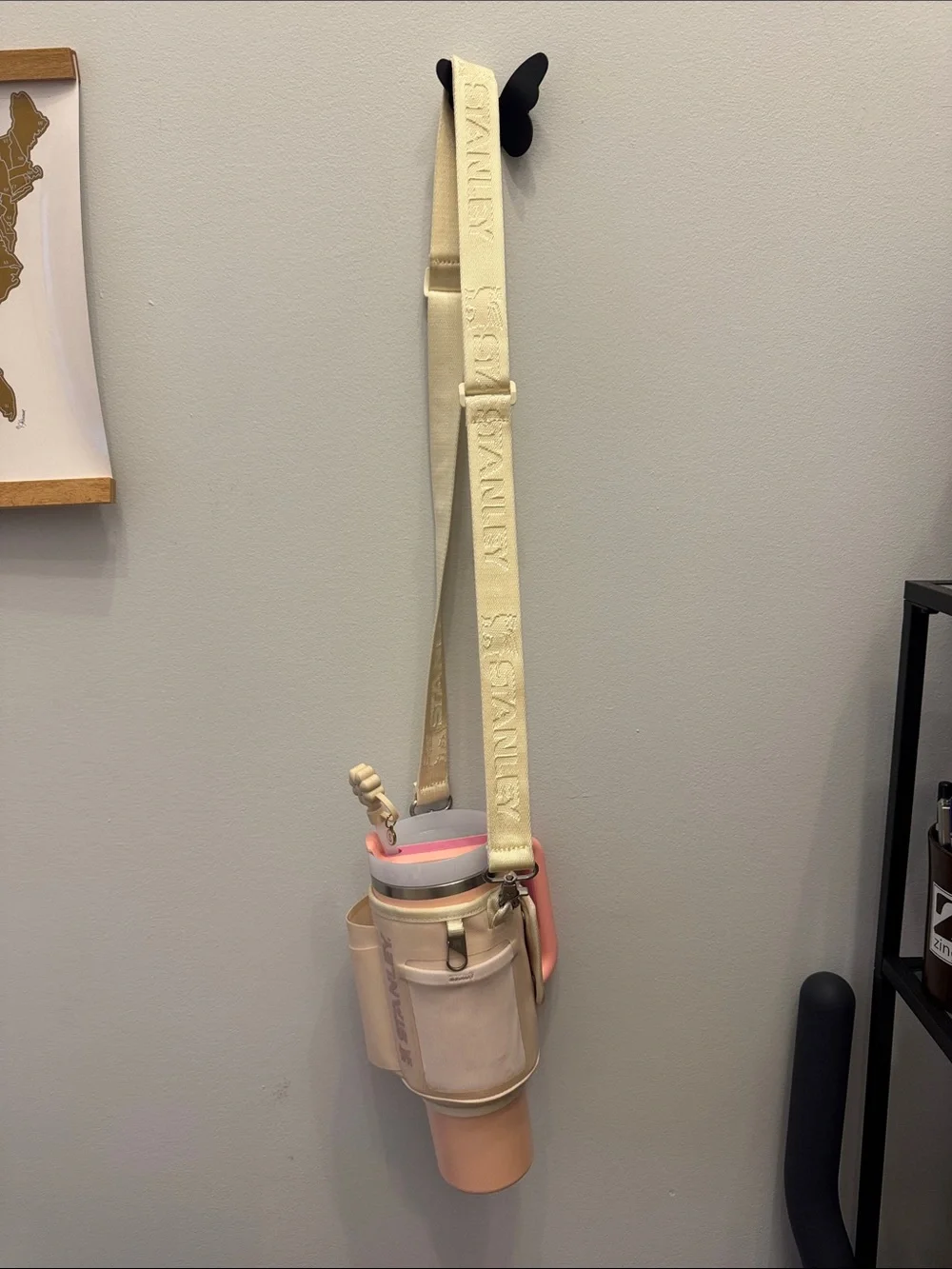 Stanley Cream and Pink Crossbody Bottle Carrier with Adjustable Strap